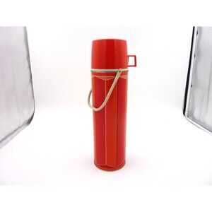 Vintage 1974 King-Seeley Thermos #2410 Red Orange Metal USA Large Tall Hot Cold